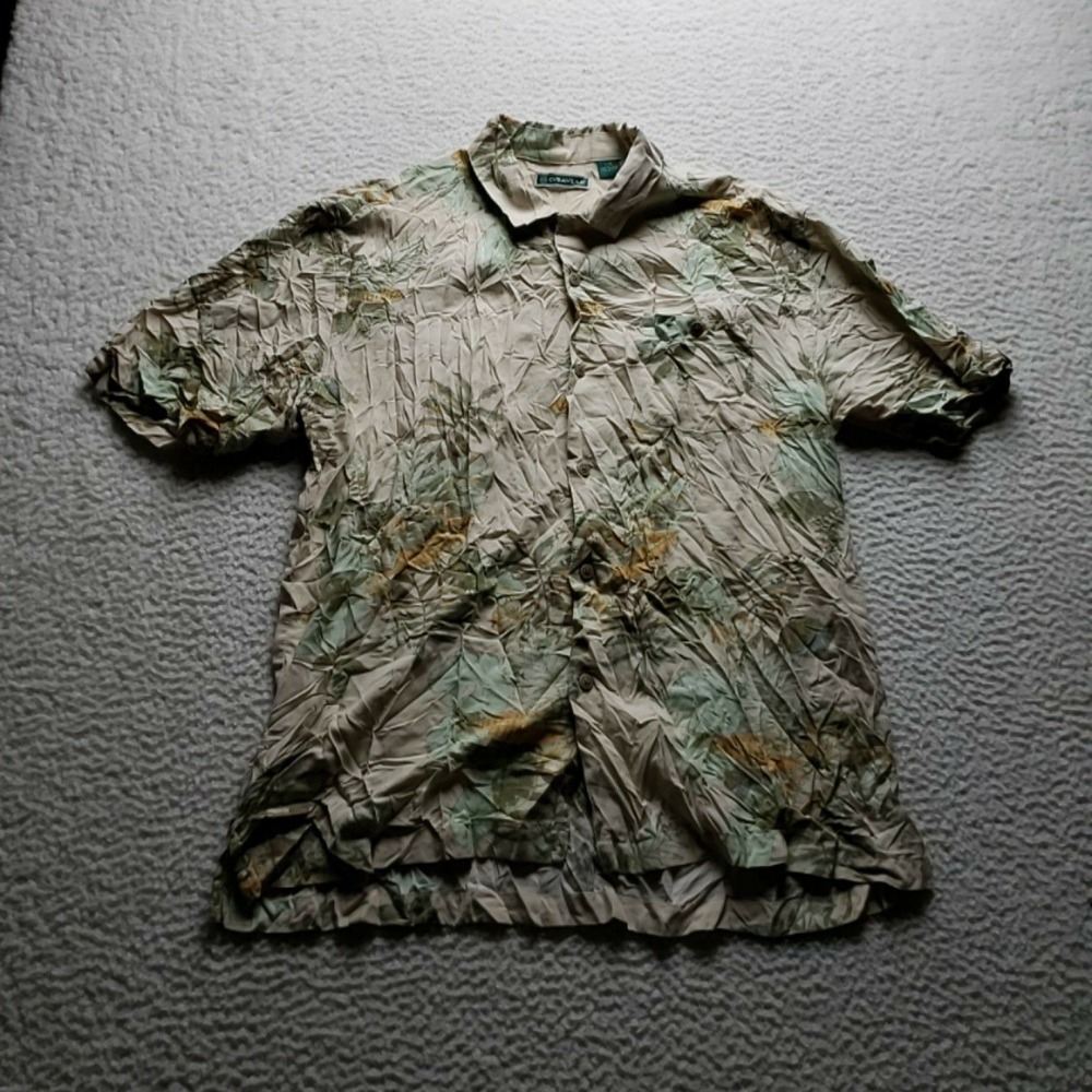 Cubavera Shirt Mens Large Beige Floral Rayon Short Sleeve Hawaiian Button-Up